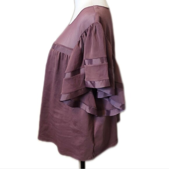 5/$55 Express Mauve Purple Sheer Top Ruffle Sleeves Comfy Blouse, M - Picture 2 of 8